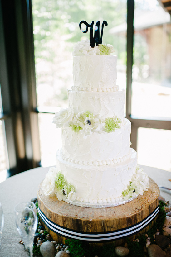 initial topped wedding cake