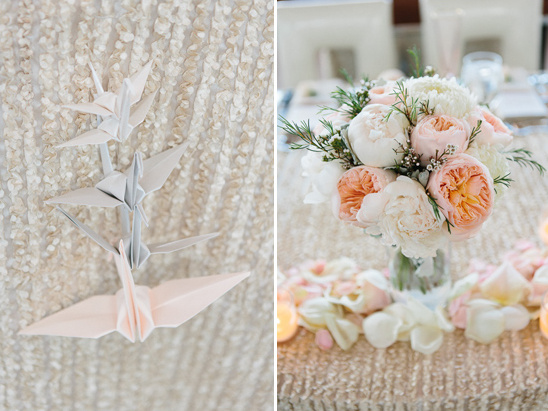 paper swan and garden rose sweetheart table @weddingchicks