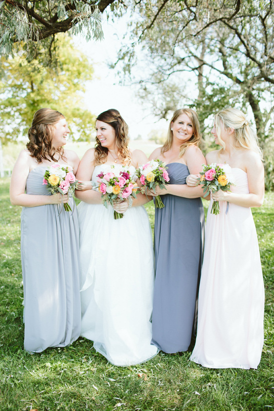 grey and peach bridesmaids @weddingchicks