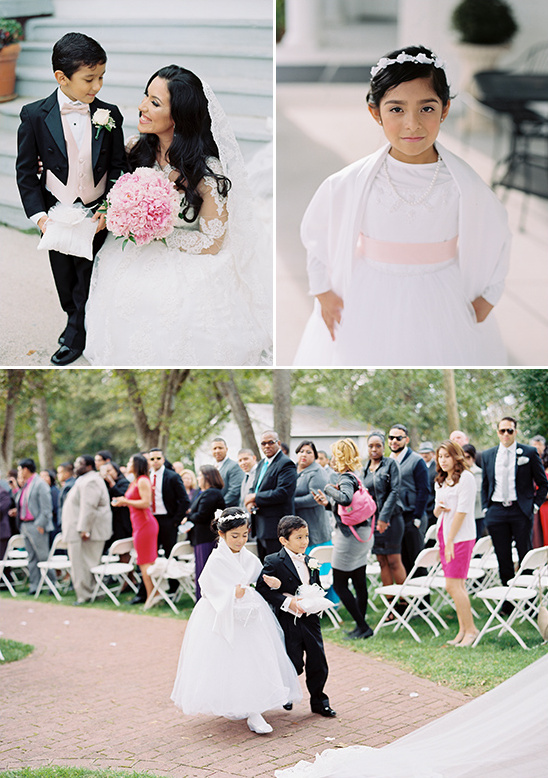 Beautiful wedding with bride, flower girl, and ring bearer