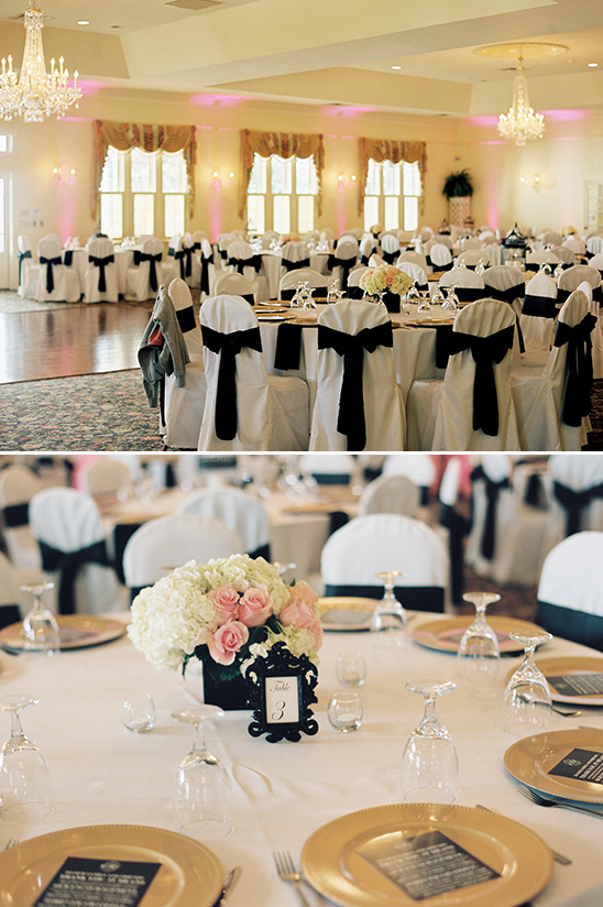 Elegant wedding reception setup with floral centerpieces
