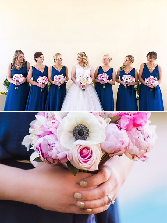 blue bridesmaid dresses with gold nails @weddingchicks