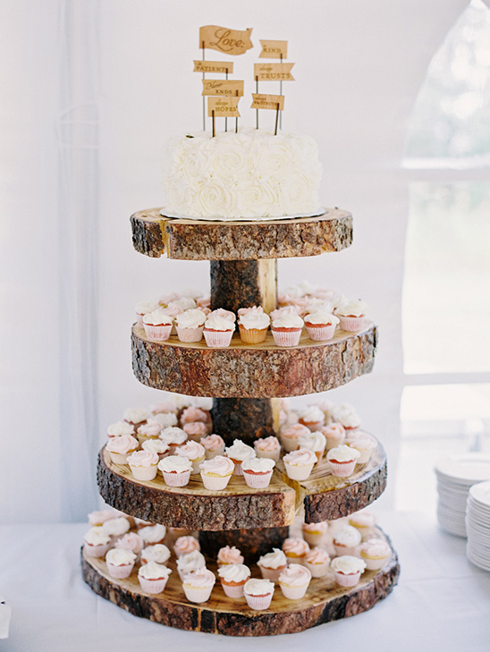 wedding cake and cupcake tower