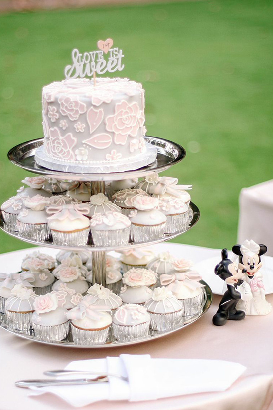 Disney wedding cake and cupcake tower