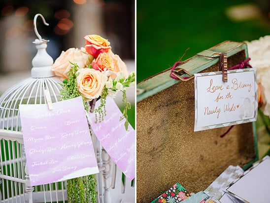 seating assignment bird cage and written blessings suitcase @weddingchicks