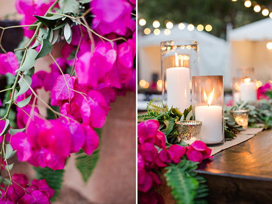 magenta floral and candle lit decor