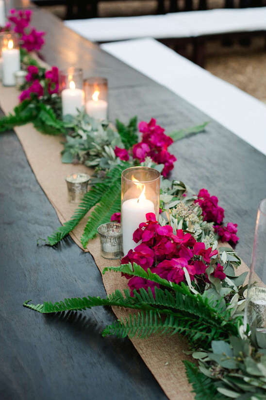 magenta and green garland table centerpiece