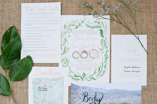 pink and green wedding stationery
