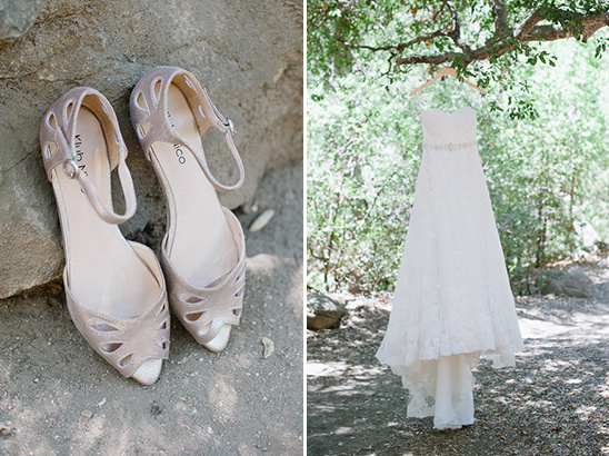 wedding flats and strapless gown