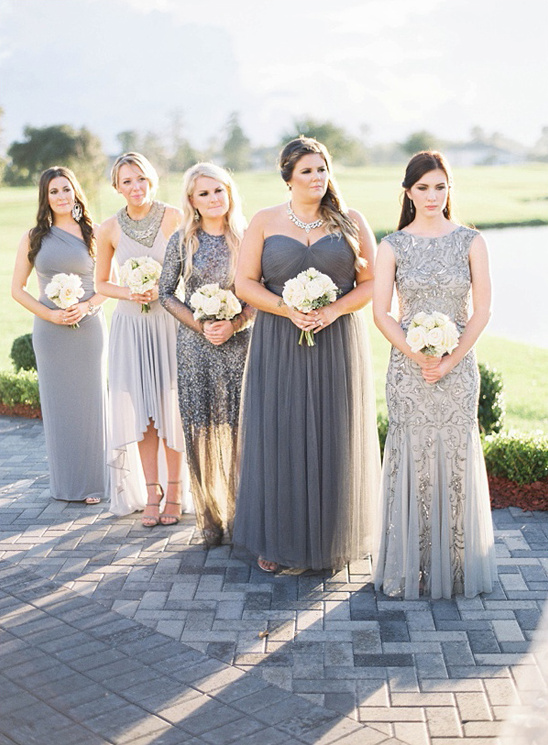 elegant assorted bridesmaids in grey