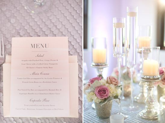 modern menu and floarting candle centerpieces @weddingchicks