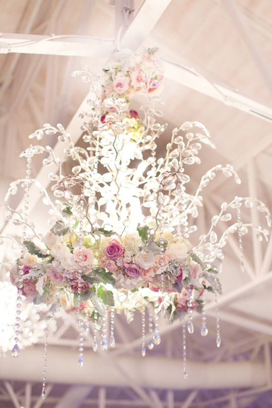flower accented crystal chandeliere @weddingchicks