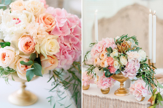 soft pink and gold floral arrangements @weddingchicks