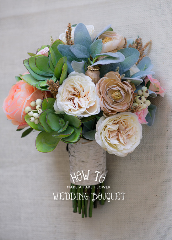 Beautiful handmade wedding bouquet with various flowers and textures