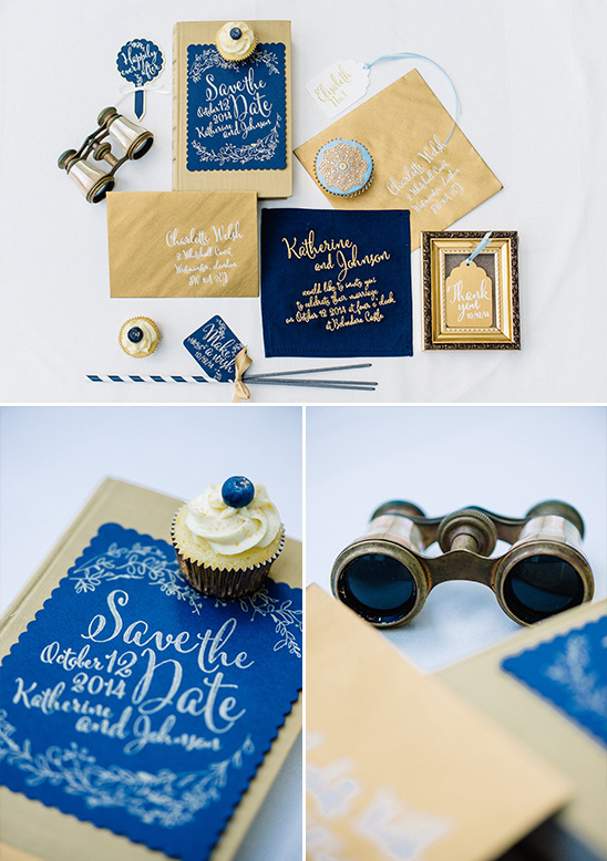 gold and navy wedding stationery