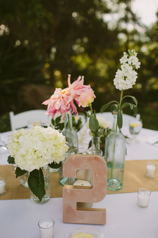 bud vase centerpiece and table number