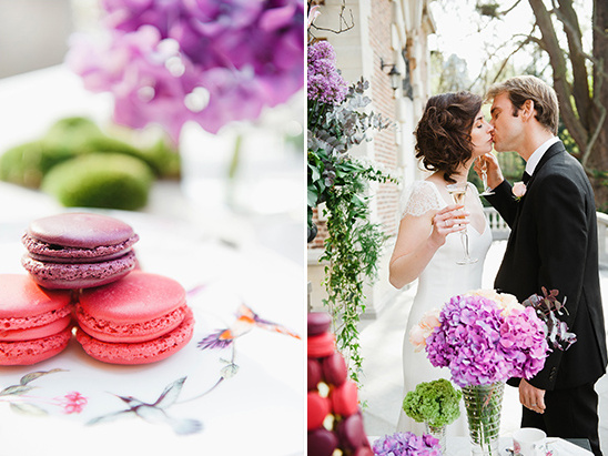 pink and purple macarons @weddingchicks