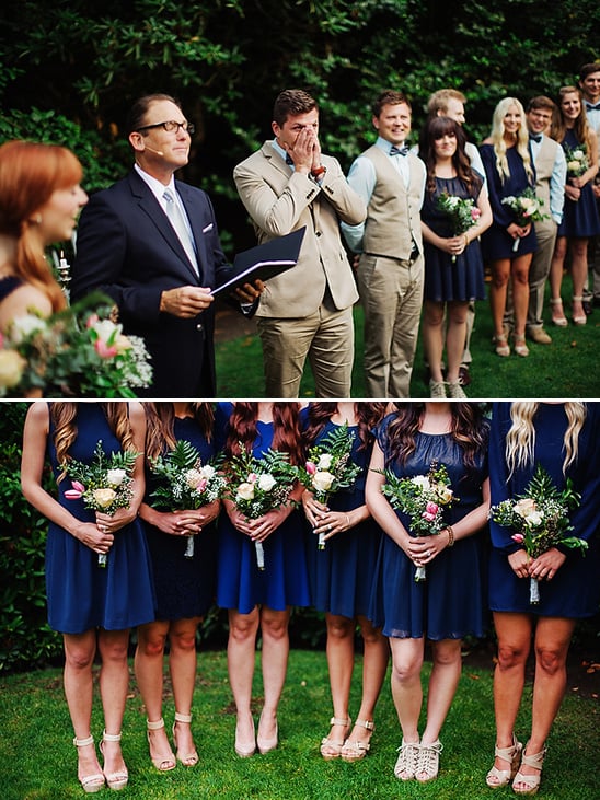 deep blue bridesmaids and emotional groom @weddingchicks
