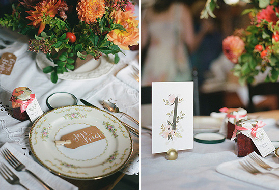 Elegant wedding table setting with flowers and place cards