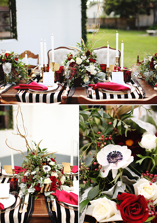 black white and red table settings