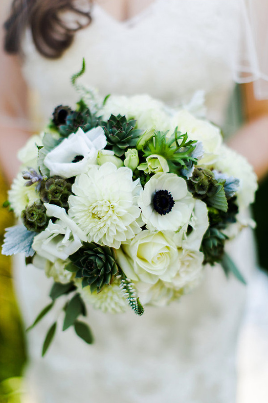 white bouquet with succulents