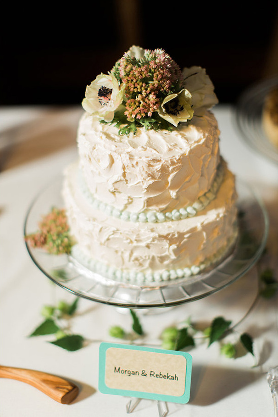 white and mint wedding cake