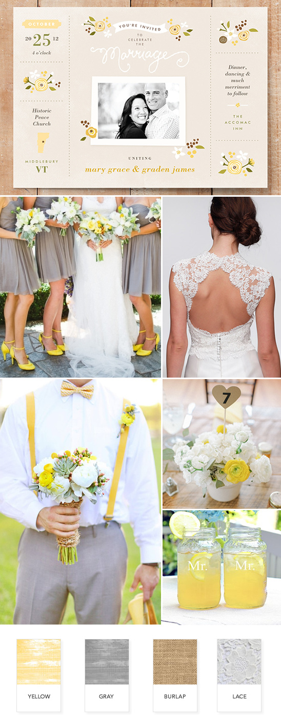 Yellow and gray rustic wedding ideas @weddingchicks
