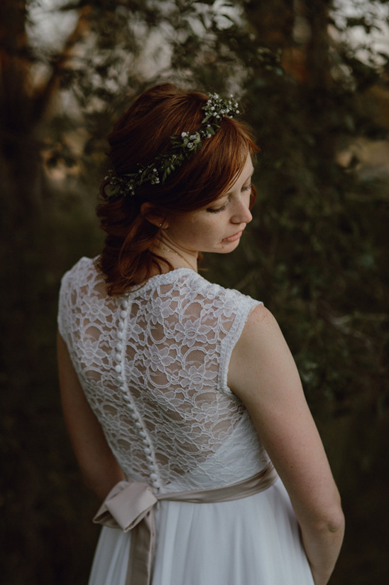 lace backed wedding dress from House of Brides and flower halo from Emily Rose Flower Crown @weddingchicks