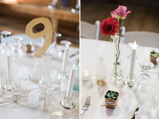 gold table number and bud vase centerpieces @weddingchicks