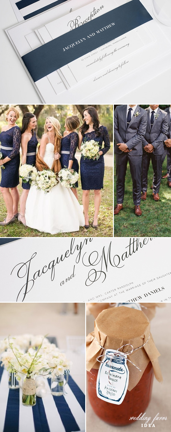Elegant navy blue wedding inspiration featuring attire and decor