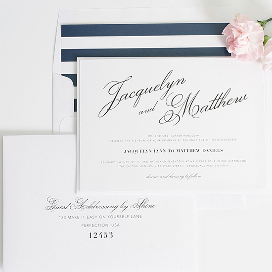 Elegant wedding invitation with script font and envelope
