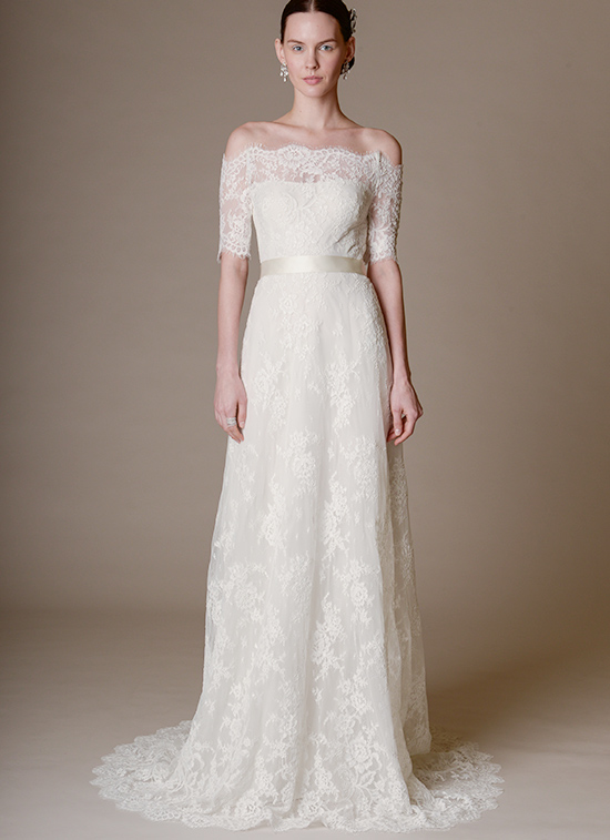 Marchesa off the shoulder lace wedding dress @weddingchicks