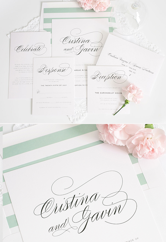 Elegant wedding invitation suite with calligraphy details and flowers