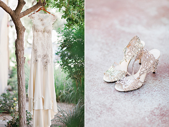 romantic wedding gown and shoes