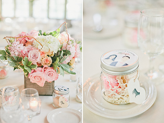 macarons in custom wedding themed jars @weddingchicks
