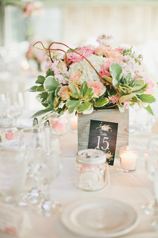 flower box centerpiece and table number @weddingchicks