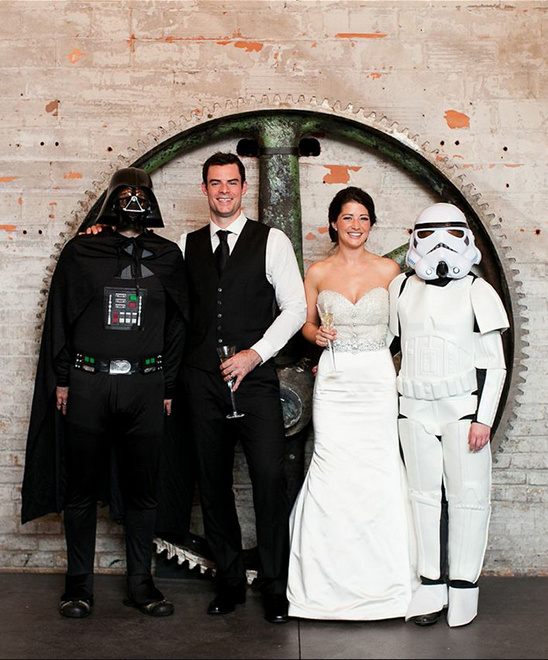Wedding couple with Darth Vader and a Stormtrooper