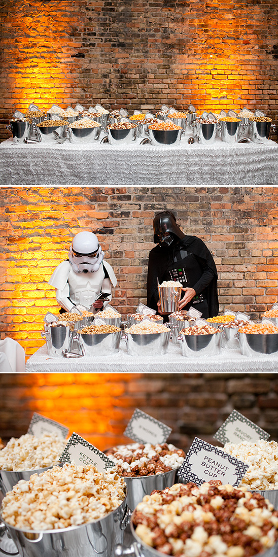 Star Wars themed popcorn bar with Darth Vader and Stormtrooper