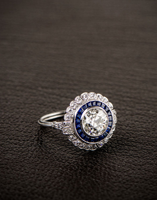 Stunning blue sapphire and diamond engagement ring from Estate Diamond Jewelry. @weddingchicks