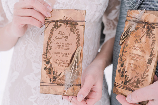 his and hers wood and leather wedding vows @weddingchicks