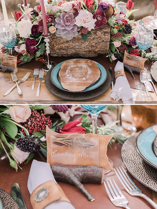 succulent and rose covered log centerpiece @weddingchicks