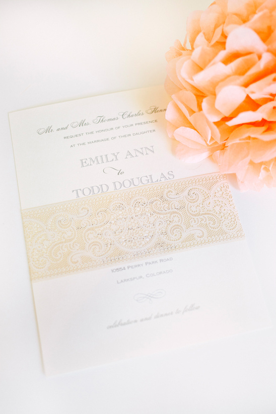 elegant lace wrapped wedding invitation @weddingchicks