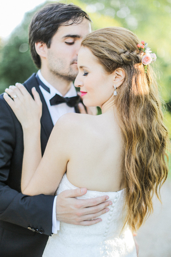 Bride and groom share a loving moment on their wedding day