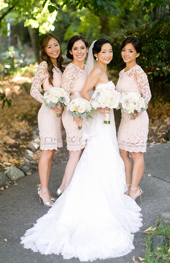 lace peach bridesmaid dresses @weddingchicks