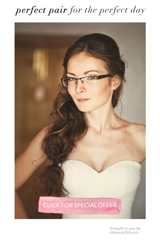 Bride wearing glasses for her wedding, a perfect pair
