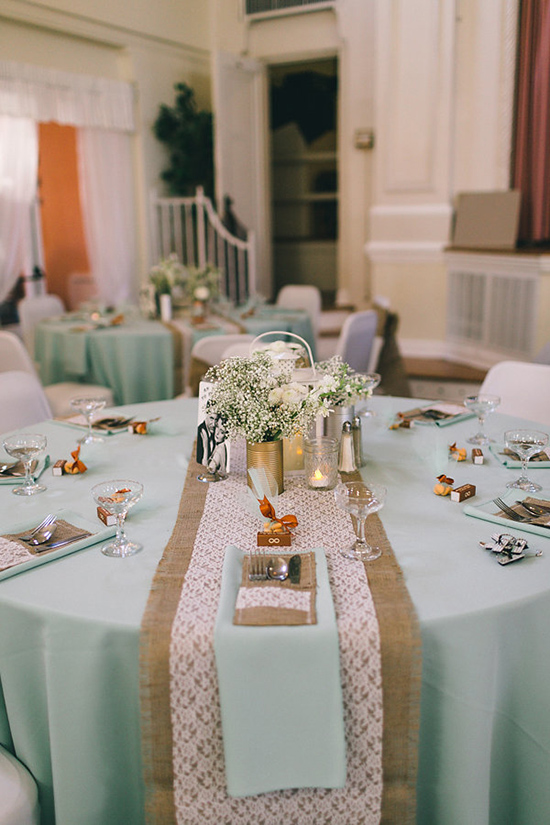 Mint, burlap and lace wedding ideas @weddingchicks