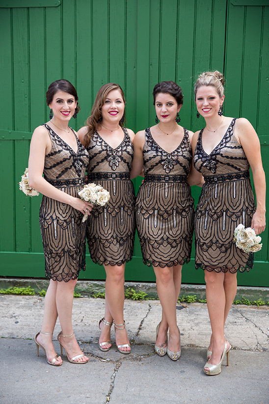 beaded nude and black bridesmaid dresses @weddingchicks