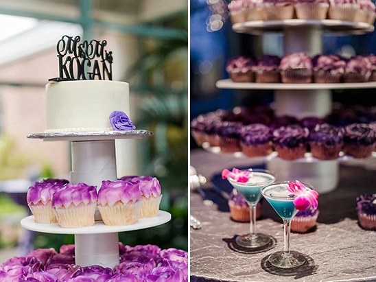 purple cupcakes and blue cocktails @weddingchicks