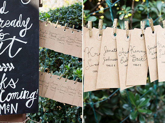 kraft labels and mini gold paper clip escort card ideas @weddingchicks