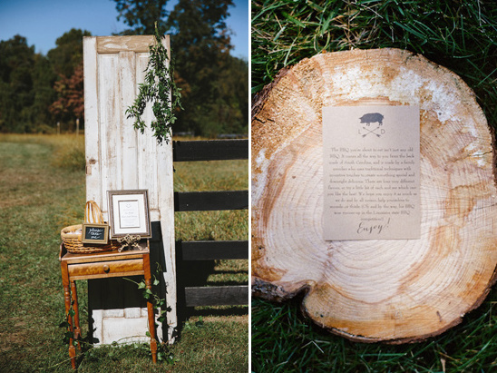 Vintage door and rustic BBQ welcome sign for outdoor event